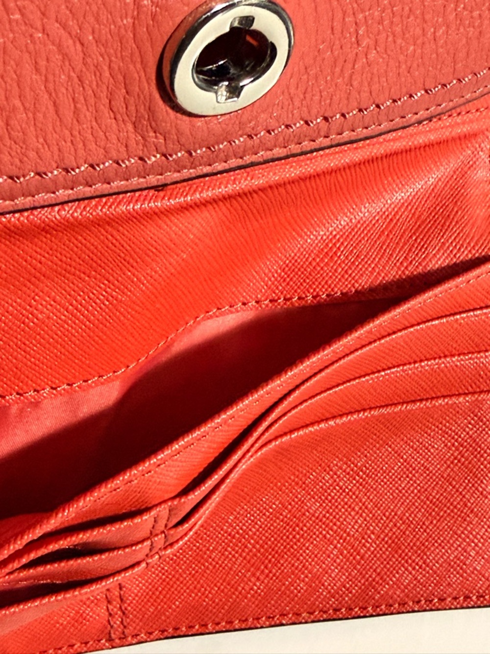 Coach Park Coral Pink Sienna Pebble Leather Trifold Turnlock Envelope Wallet - Picture 9 of 9